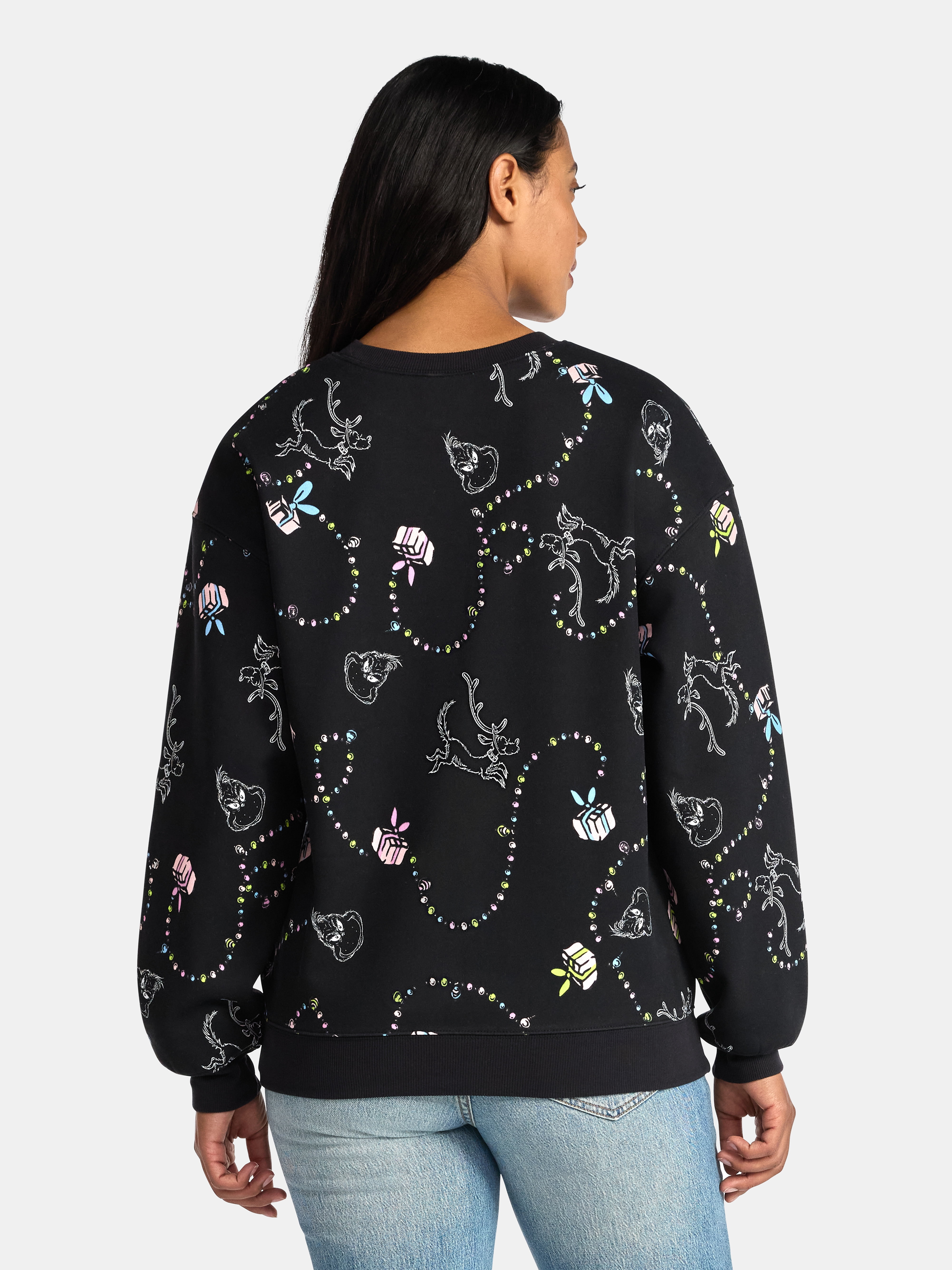 Dr Seuss The Grinch Women's Graphic Print Fleece Sweatshirt with Long Sleeves, Sizes XXS-XXL