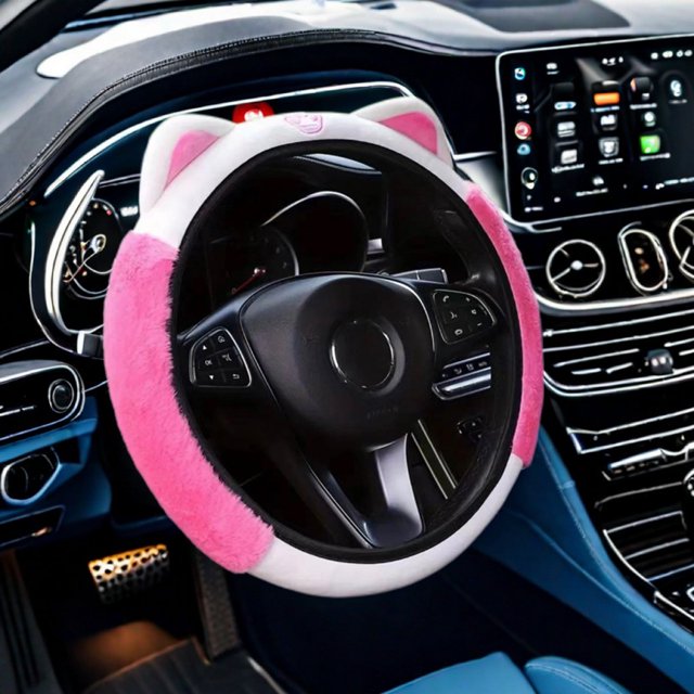 Dsscvnef Housse de Volant de Voiture Oreilles de Chat Adorable Accessoire d'Hiver Doux et Chaud Sans Poignée Intérieure Conduite Confortable