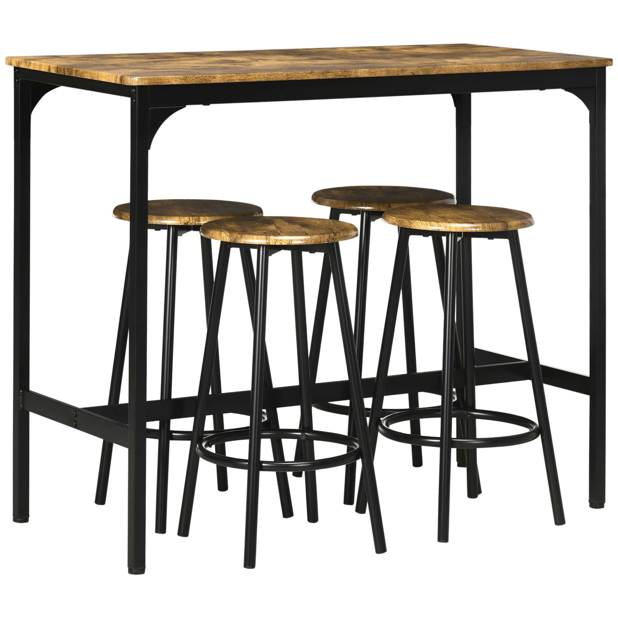 5Piece Rustic Bar Table and Chairs Set for Dining Room