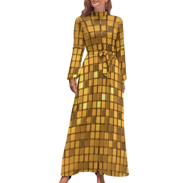 Vestido largo con bola de discoteca brillante dorada para mujer