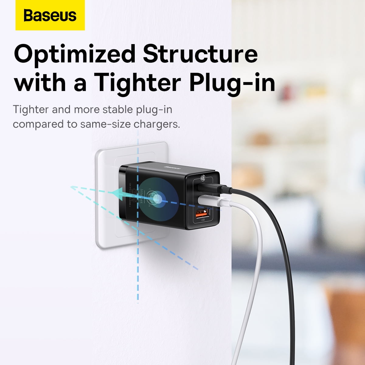 Baseus 65W Power Adapter, USB C Fast Charging Adaptor with USBC Plug, Black