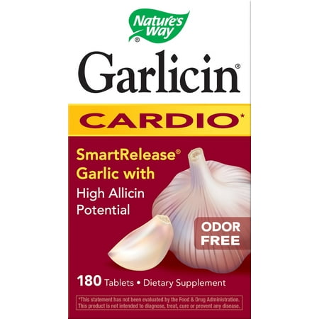 Copper Free 180 Tablets - Natures Way Garlicin Cardio Smart Release Garlic with MAX Allicin Potential Odor Free 180 Ct