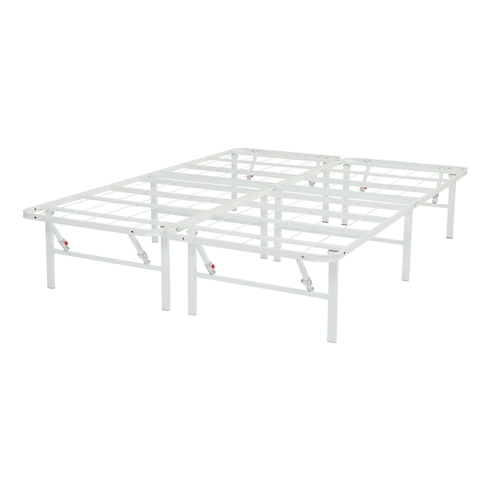 Mainstays 14" High Profile Foldable White Steel Bed Frame, Queen