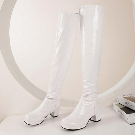 

Tdoqot 2022 Boots for Women- Fashion Mid-Heel Chunky Heel Christmas Gifts Women s Over-the-Knee Boots White 42