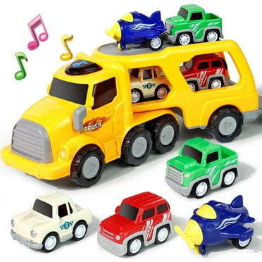Trucks Toys for Boys 3-6 Year Old Boys, 5-in-1 Friction Power Toy Vehicle in Carrier Truck, Toddler Toys Car Toys plane for Boys for Kids Aged 3 