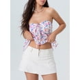 thumbnail image 4 of Gupgi Women Flower Tube Top Strapless Tie Front Smocked Bandeau Tops Off Shoulder Ruffle Vest, 4 of 8
