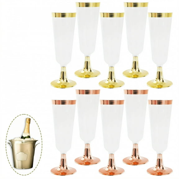 ACDANC 10Pcs Champagne Flutes Plastic 5 oz Adaptable to Many Uses Plastic Wine Glasses with Stem Martini Glasses for Party Wedding Decoration Mix1