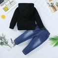 thumbnail image 4 of 12 Months Toddler Baby Boys Clothes Baby Boys Outfits 12-18 Months Boys Long Sleeve Letter Print Hooded Top Jeans Pants 2PCS Set Black, 4 of 9