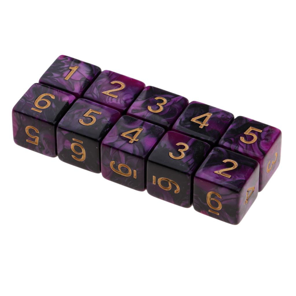 10x Square 16mm 6 Sided D6 Opaque Standard Game Dice With Number Purple+Blue 