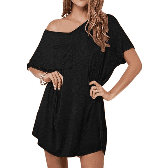 MLDRA Nightgown for Women Tshirt Short Sleeve Cotton V Neck Sleepshirts Comfy Casual Nightshirt
