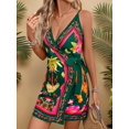 thumbnail image 5 of Women's Sleeveless Wrap V Neck Tie Knot Boho Short Dresses Green XL, 5 of 8