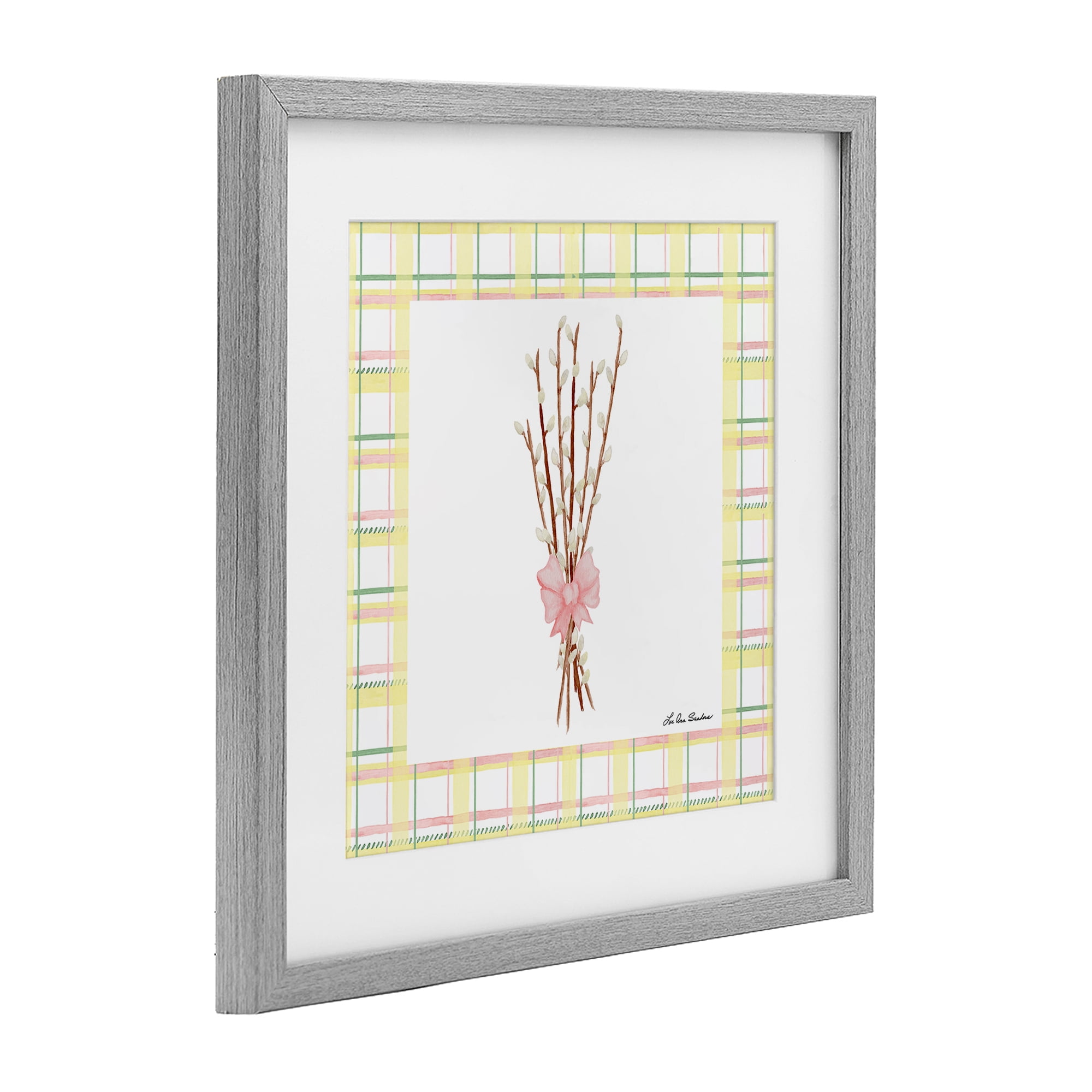 Pastel Spring Pussy Willow Gray Framed Print Under Glass, design by Lee Ann Sanders