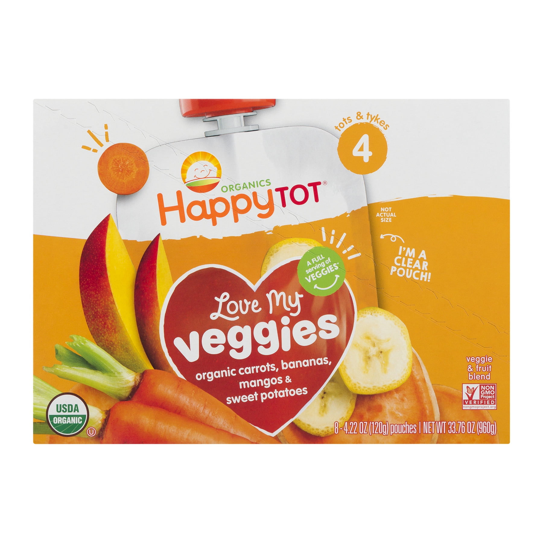 Photo 1 of (8 Pouches) Happy Tot Love My Veggies Organics Carrots, Bananas, Mangos Sweet Potatoes Veggie Fruit Blend, 4.22 Oz.