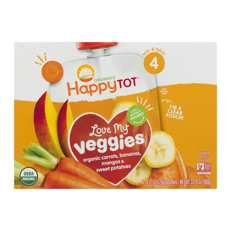 Happy Tot Love My Veggies Organics Carrots, Bananas, Mangos & Sweet Potatoes Veggie & Fruit Blend 8-4.22 oz.