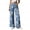 Blue, variant on Floral Print Women Long Jeans Wide Leg Casual Denim Pants