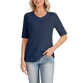 thumbnail image 2 of Women's 2-Pack Half Sleeve V Neck T-Shirts Solid Color Casual Summer Tees Navy blue/Black, 2 of 7