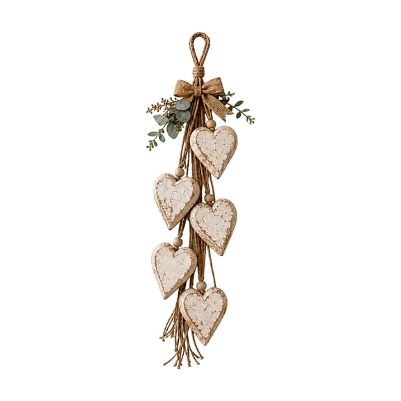 Hanging Heart Wall Decor, Rustic Farmhouse Wall Decor, 5 Layer Wooden Hearts,Vintage Wood Hearts Trinket Shelf Hangings Art, Rustic Neutral