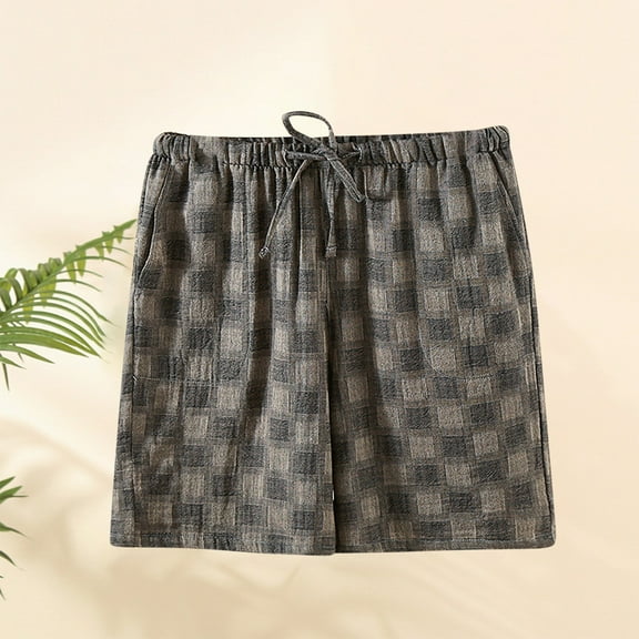 Hrsba Mens Pajama Shorts,Summer Lightweight Double Layer Gauze Mens Sleep Bottoms for Indoor Casual Use