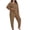 Brown, variant on Inleife Women's Plus Size Solid Color Long Sleeve Lounge Set, Round Neck Top with Pocket and Cuffed Jogger Pajama Suit
