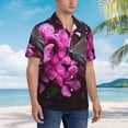 thumbnail image 2 of KLL Men's Hawaiian Shirt Short Sleeve Button Down Beach Shirts-Pink Blossoms Butterfly, 2 of 5