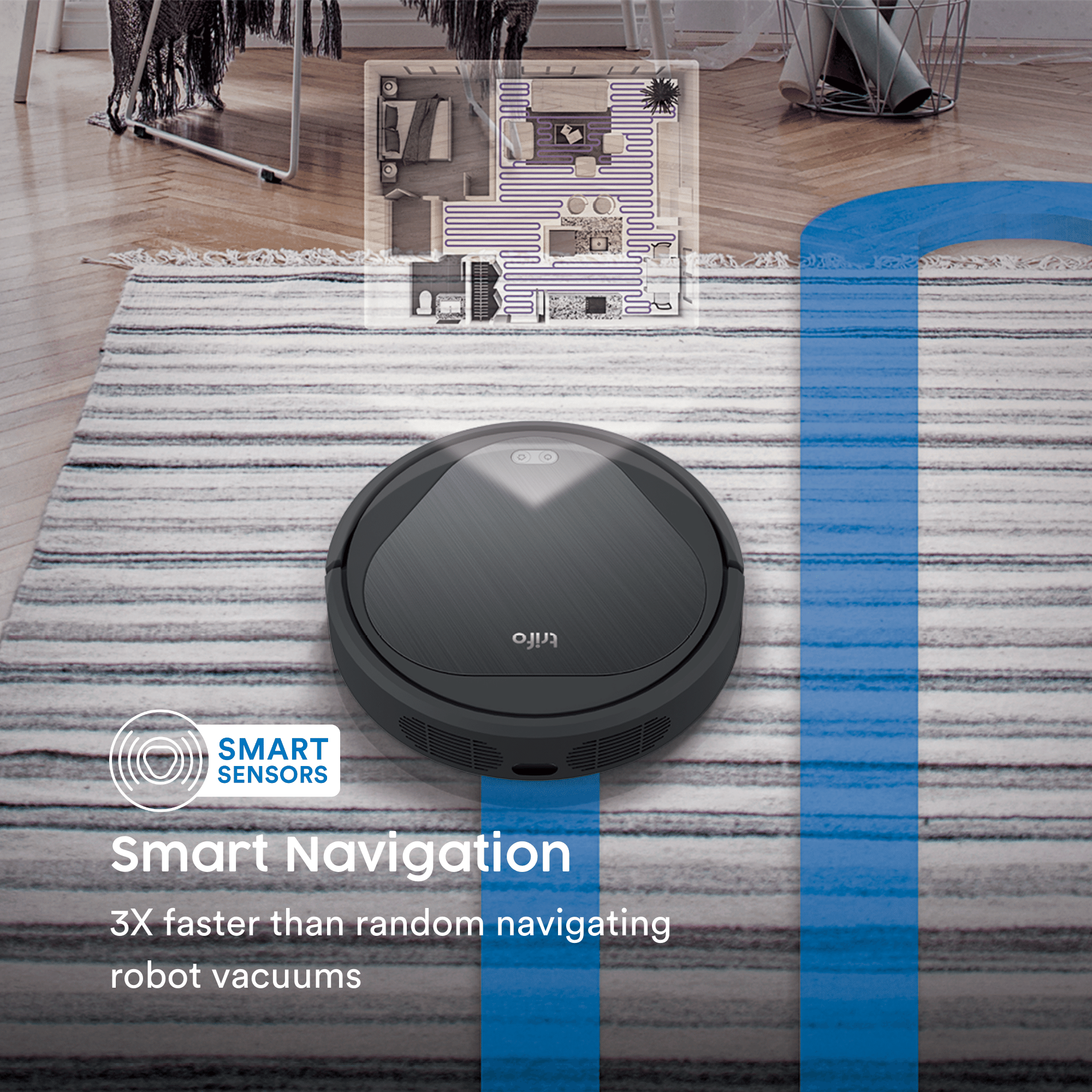 Trifo Emily Robot Vacuum, Precise Back & Forth Navigation and 110 Minute Runtime allow Emily to clean up to 3X the area of random navigating robots, Powerful Suction (2500pa), WiFi and Alexa Enabled - image 4 of 5