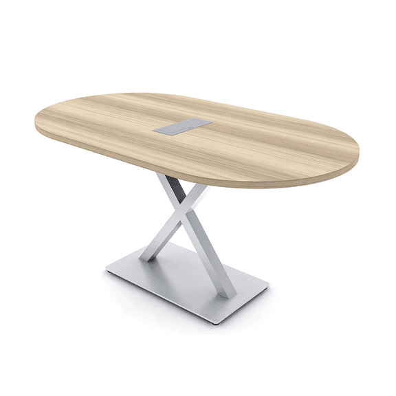 6 Person Racetrack Conference Table With X Base Data And Electric Unit