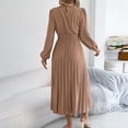 thumbnail image 2 of BRGZLK Ruffle Maxi Dress for Women Casual Fashion Solid Color Round Neck Shirred Waist-Cinching Pleated A Line Flowy Sundress Business Casual Modest Long Sleeve Dresses Khaki M, 2 of 6