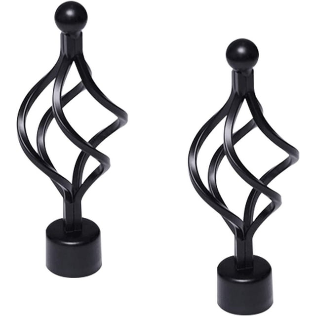 NETSENG Curtain Finials Only with Screws, 2Pcs Black Twist Bird Cage Curtain Rod Finials Iron Decorative Rod Finials Ends Window Drapery Rod End, Fits24-28mm Curtain Rods (Spiral Shaped)