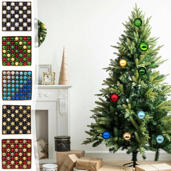 Twfbrm 49 Pack Mini Christmas Ball Ornaments with Strings, 30mm/1.18-Inch Small Baubles, Shatterproof Plastic Christmas Bulbs, Hanging Decorations for Xmas Tree, Wreath, Garland