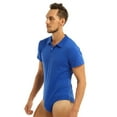 thumbnail image 3 of Aislor Men's Turn-Down Collar Short Sleeve Shirt Button Crotch Leotard One Piece Bodysuit Rompers, 3 of 7