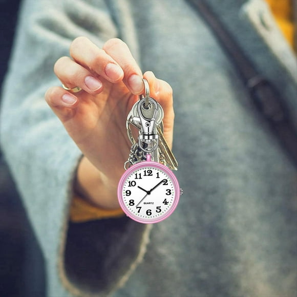 Reloj de Bolsillo con Clip, Reloj de Bolsillo de Cuarzo con Hebilla para Llave, Reloj Digital Colgante con Clip para Enfermeras, Médicos, Rosa y