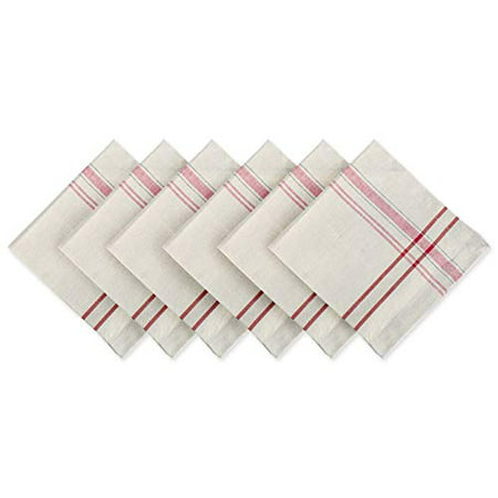 

DII French Stripe Tabletop Collection Farmhouse Style Napkin Set 20x20 Taupe/Red 6 Piece