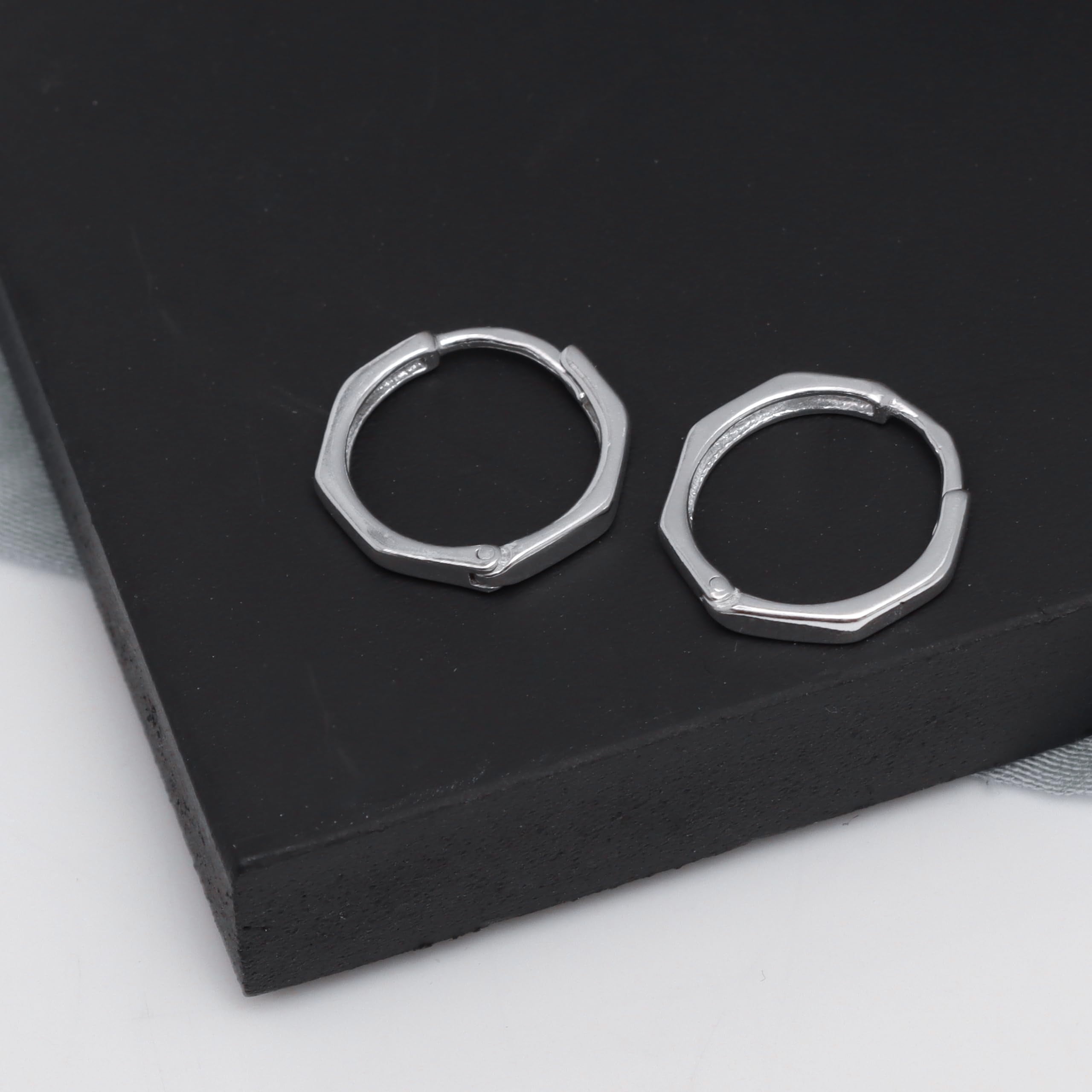 LeCalla Men's 925 Sterling Silver Small Huggies Hoop Earrings | Chunky Cuff Huggie Hoop Earring for Men 15MM