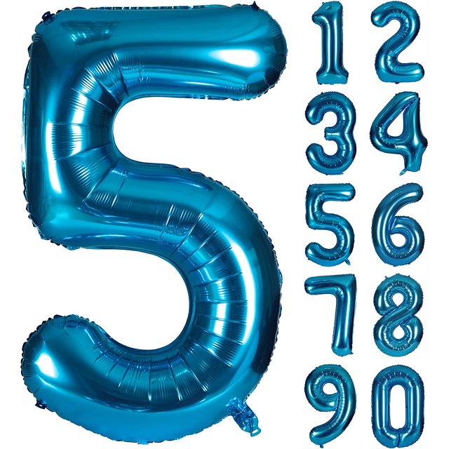 40 Inch Blue Numbers 0-9 Birthday Party Decorations Helium Foil Mylar Number Balloon Digital 5