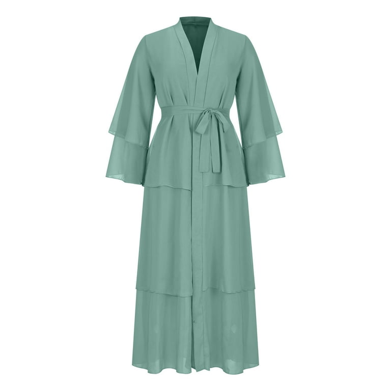 long sleeve open front dress Tie Front Round Neck Long Sleeve Maxi Dress