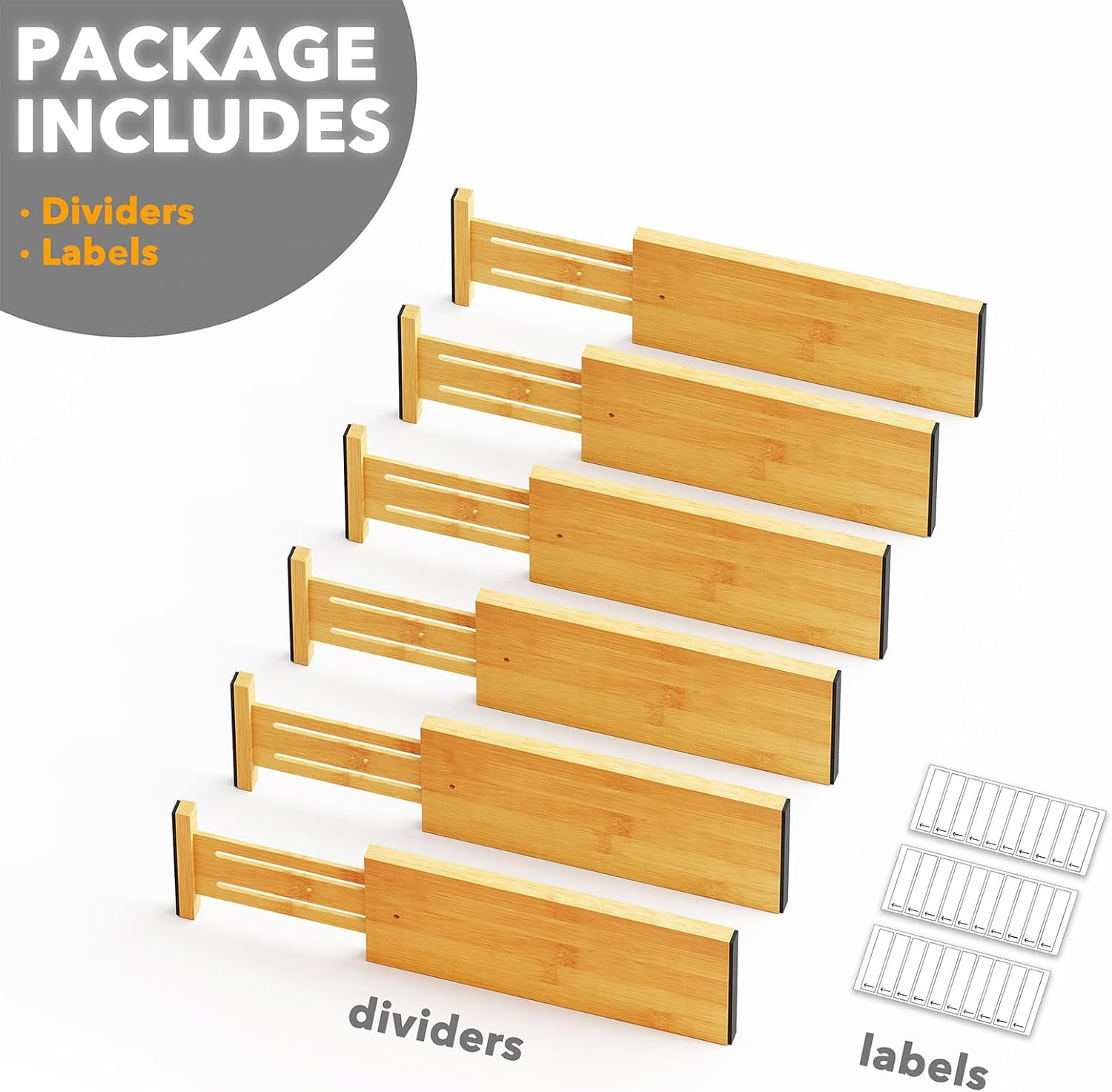 SpaceAid Bamboo Dresser Drawer Dividers 6 Pack, 4.65“ High Adjustable 12.5“-17” Drawer Organizers for Clothing