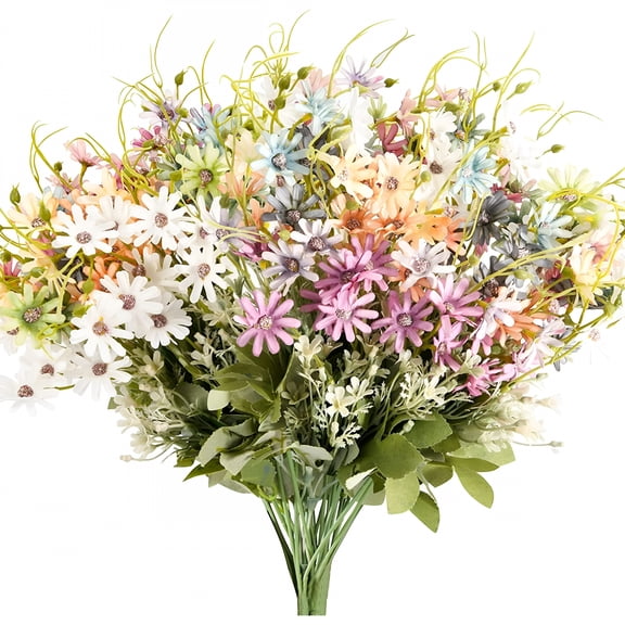 ACDANC 6Pcs Artificial Wildflowers Spring Wedding Flowers Outdoor Fake Daisy Bouquets Bundle Uv Resistant Floral Decor Silk Colorful Wild Flower Faux Plants Bulk for Party Decoration Home Decor