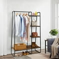 thumbnail image 2 of Garment Rack with 5 Shelves & Hanging Rod, Clothes Rack with Metal Frame and Wood Shelves, Freestanding Closet Organizer Storage Rack for Bedroom Entryway, 100*40*150cm, Black, 2 of 8