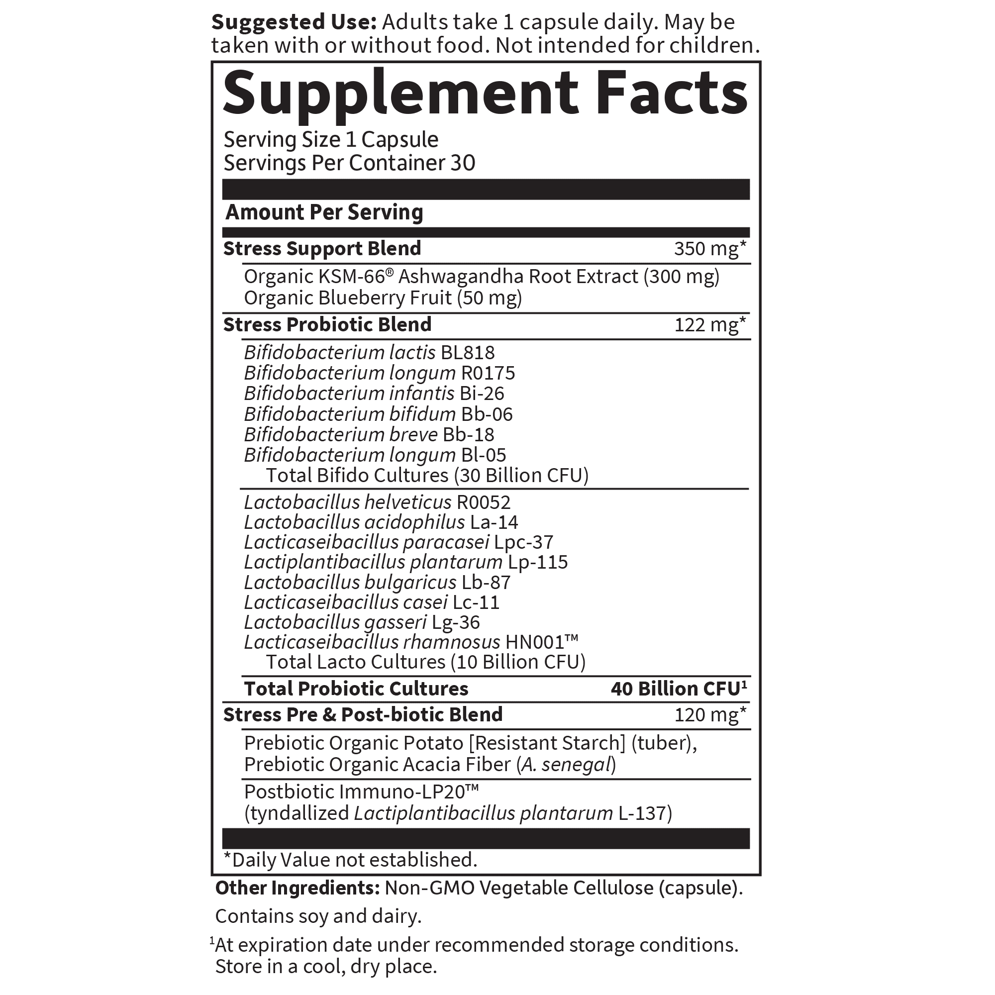 Garden of Life Dr. Formulated Digestive & Stress Probiotic Capsules, 40 Billion CFU - 14 Probiotic Strains with Ashwagandha, 30 Count