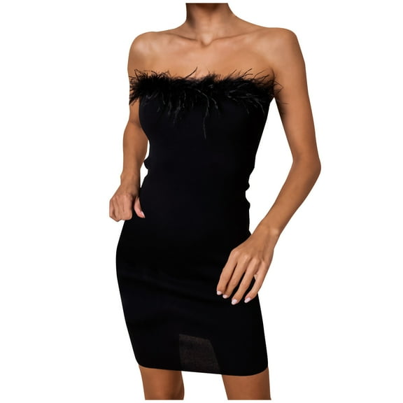 IROINNID Wedding Guest Dresses for Women Evening Night Party Dress Sexy Sleeveless Solid Strapless Buttocks Dress Elegant Formal Dress,Black