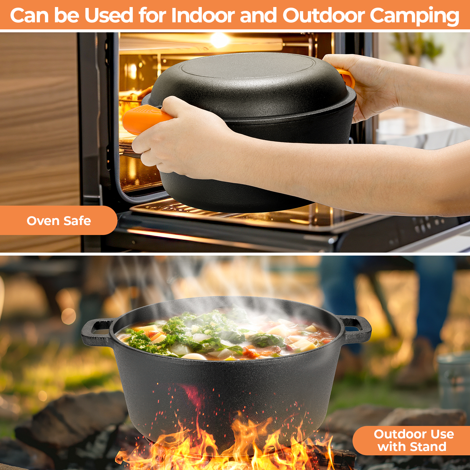 TLGREEN 7-Quart 2-in-1 Pre-Seasoned Cast Iron Dutch Oven photo 3