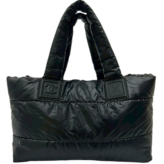 Pre-Owned CHANEL Coco Cocoon Mark Nylon Tote Bag, Semi-Shoulder Handbag, Black (Good)