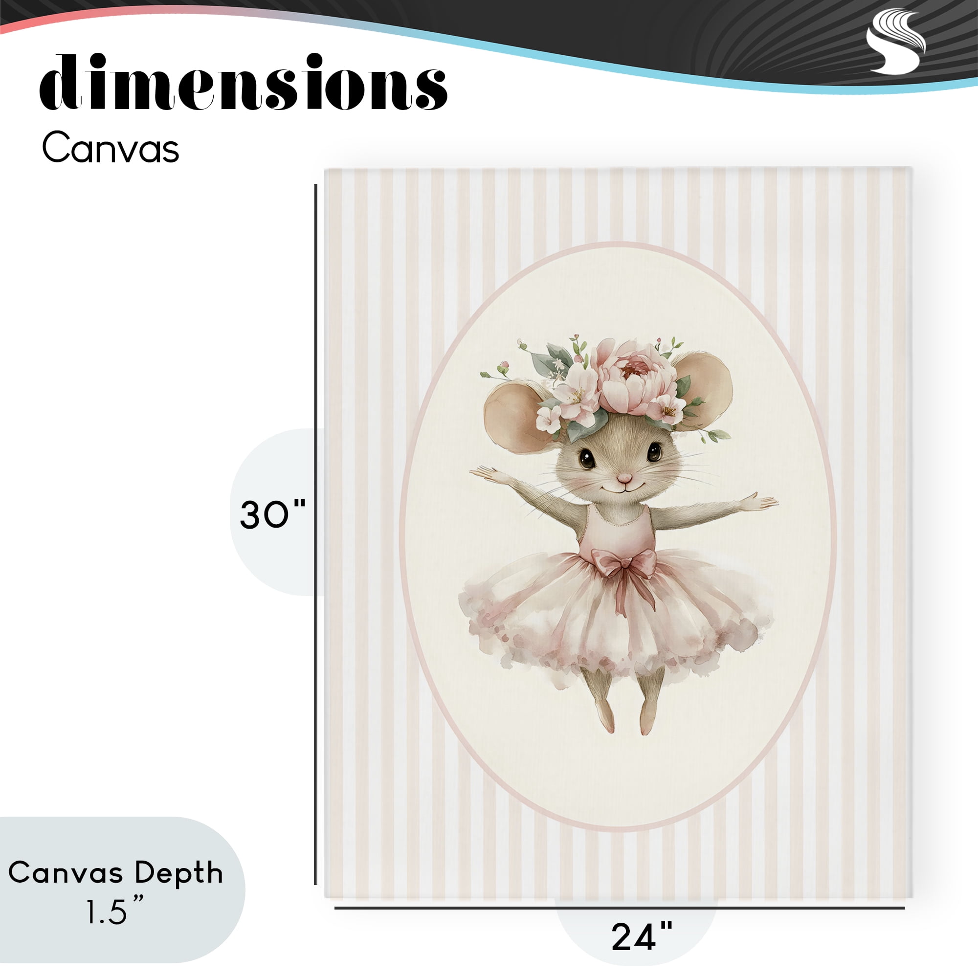 Stupell Industries Nursery Ballerina Mouse Striped Canvas Wall Art, design by LSR Design Studio