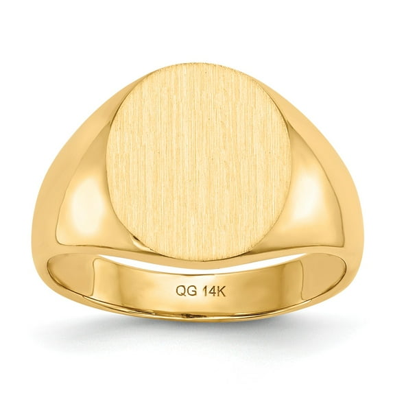 Solid 14k Yellow Gold 14.0x13mm Closed Back Men's Engravable Monogram Signet Ring Band Size 9.5