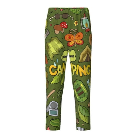 Pofeuu Camping 1 Print Teenagers Pajama Pants Soft Lounge Pajama Pants with big pockets for Men Plaid Pj Bottoms-Small