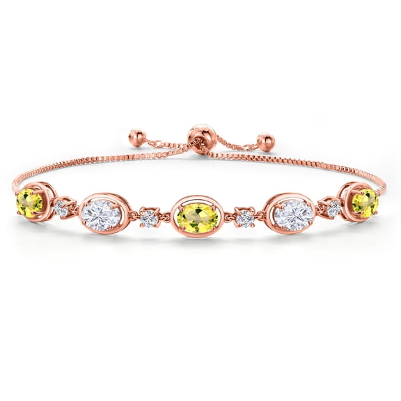 Gem Stone King 18K Rose Gold Plated Silver Canary Mystic Topaz and White Zirconia Bracelet for Women | 5.40 Cttw | Gemstone November Birthstone | Oval 7X5MM | Fully Adjustable 9 inch