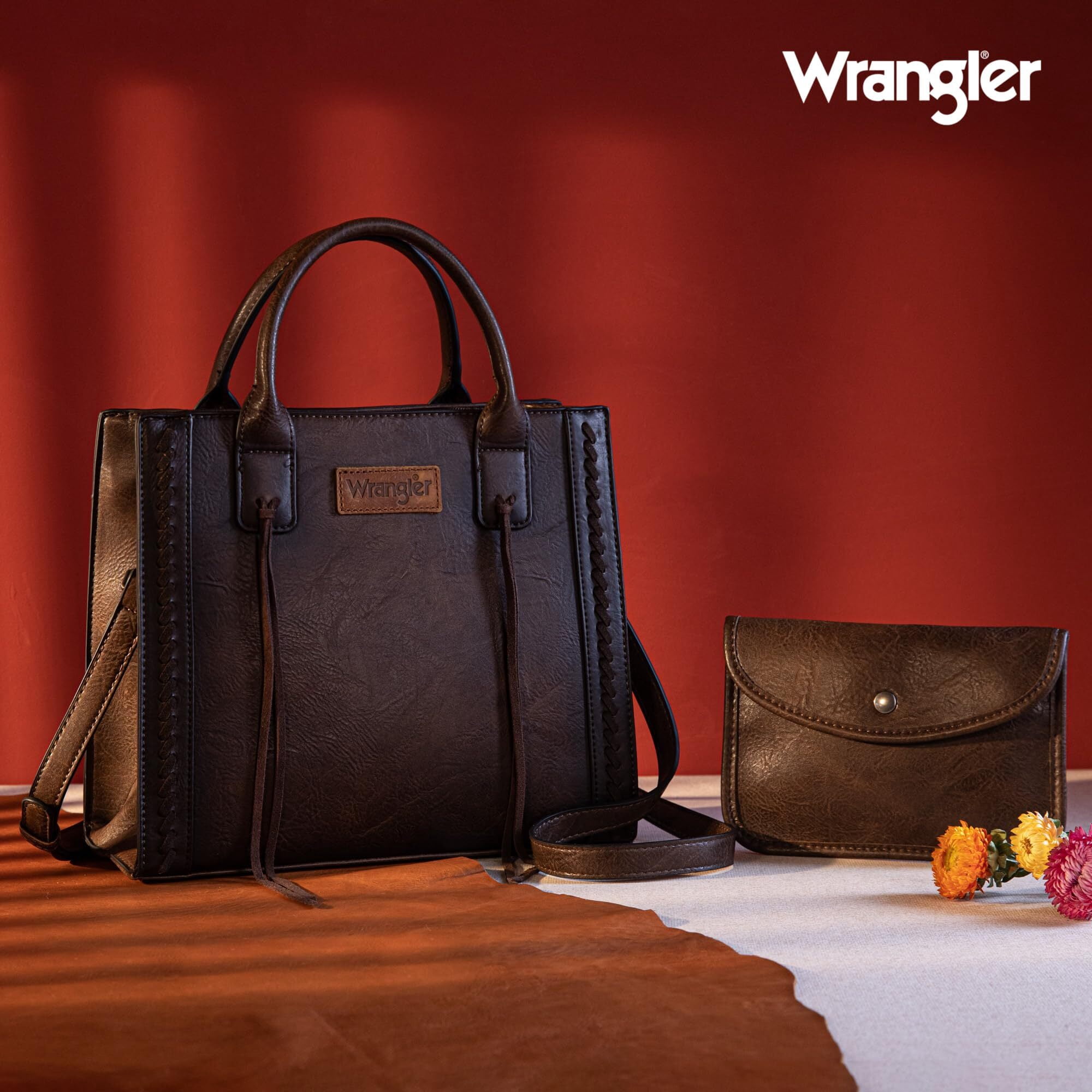 Wrangler Tote Bag for Women Western Cowhide Purse and Wallet Set, Coffee
