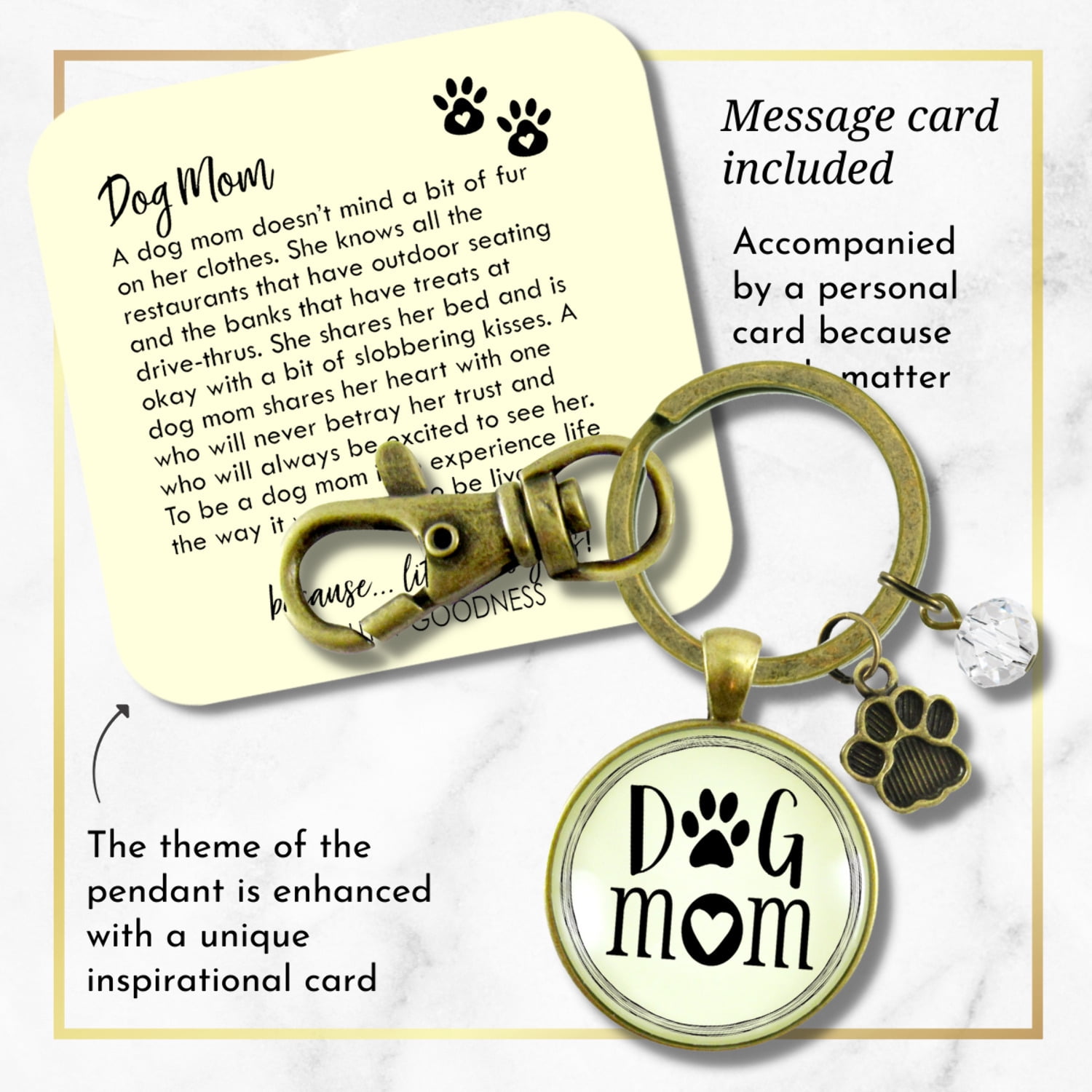 Dog Mom Keychain for Fur Mama Bronze Pendant Key Ring Pet Paw Charm