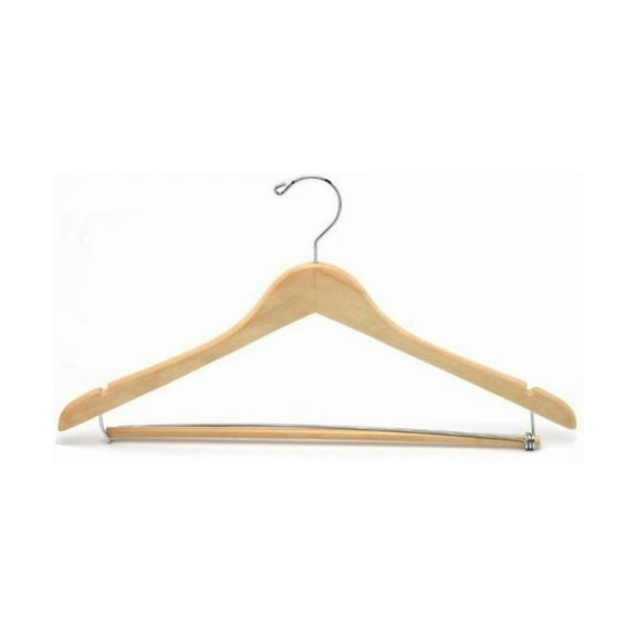 Contoured Wooden Suit Hanger with Locking Bar (Natural)
