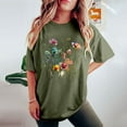 thumbnail image 4 of LEBONYARD Womens Tops under $5,Tshirts for Women Plus Size spring summer,Women's Fashion Summer Round Neck Drop Sleeves Leisure Short Sleeve Flower Printing Tops Army Green L, 4 of 6